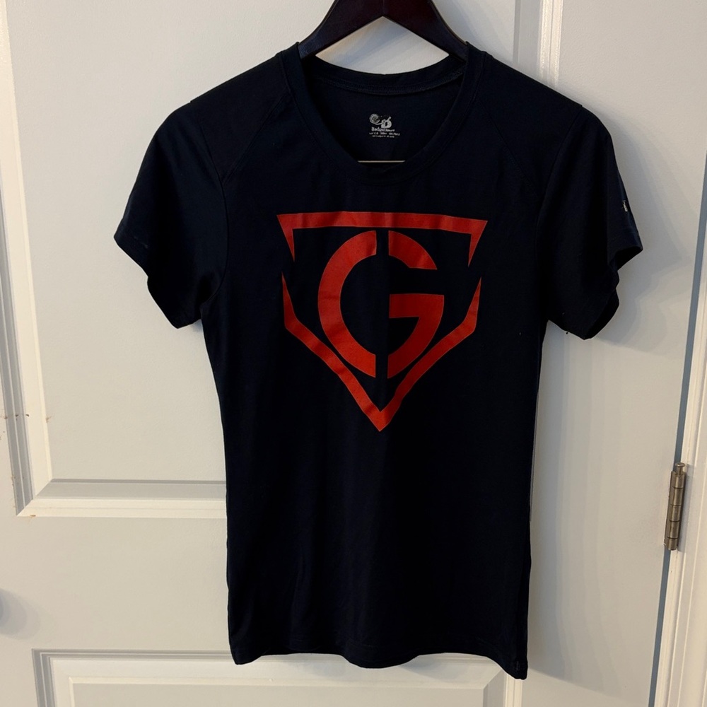 Navy Short Sleeve Tee with Red Logo - Women's